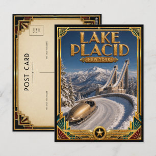 Carte Postale Lake Placid New York Art Déco vintage de l'âge d'o