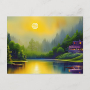 Carte Postale Lakehouse Sunrise Réflexions Art numérique