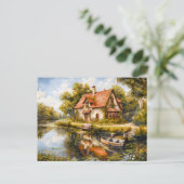 Carte Postale Lakeside Cottage avec Rowboat (Debout devant)