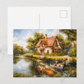 Carte Postale Lakeside Cottage avec Rowboat (Devant / Derrière)