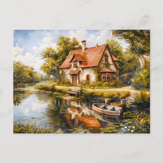 Carte Postale Lakeside Cottage avec Rowboat (Devant)