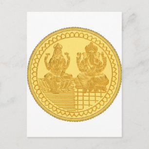 CARTE POSTALE LAKSHMI ET GANESH GOLD COIN DESIGN
