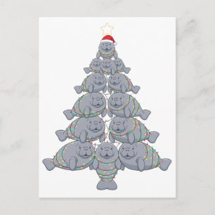 Carte Postale Lamantin festif de Noël avec l'océan magique