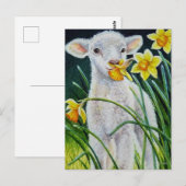 Carte Postale Lamb bébé et jonquilles de printemps aquarelle Art (Devant / Derrière)
