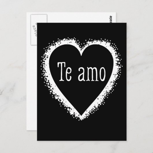 Carte Postale L'amo, je t'aime en espagnol noir & blanc (Devant / Derrière)