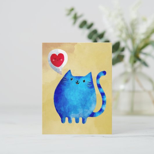 Carte Postale L'amour du chat Kitty bleu (Debout devant)
