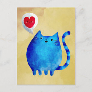 Carte Postale L'amour du chat Kitty bleu
