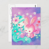 Carte Postale L'amour du lapin rose (Devant / Derrière)