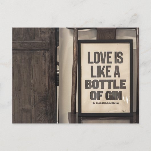 CARTE POSTALE L'AMOUR EST COMME UNE BOUTEILLE DE GIN (Devant)