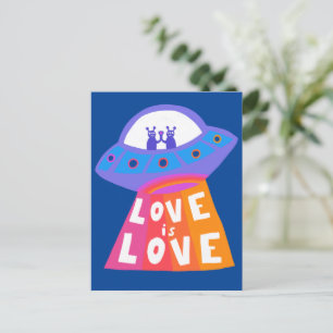 Carte Postale L'AMOUR EST L'AMOUR Aliens vaisseau spatial coloré