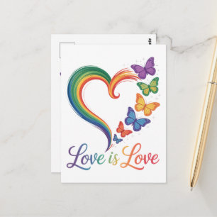 Carte Postale L'amour est l'amour LGBT Papillon Cœur Arc-en-ciel