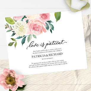 Carte Postale L'Amour Est Patient Blush Floral Mariage Postponem
