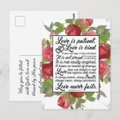 Carte Postale L'amour est Patient Félicitations de Mariage Bible (Devant / Derrière)