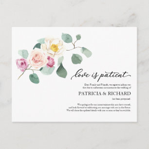 Carte Postale L'amour est patient Report de mariage au eucalyptu