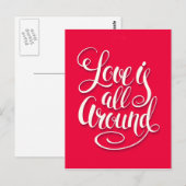 Carte Postale L'Amour Est Tout Autour Du Script Lettrant Rose (Devant / Derrière)