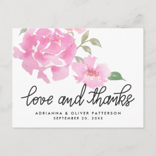 Carte Postale L'Amour Et Merci Aux Fleurs De Peonies Roses