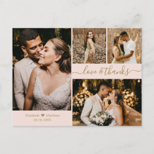 Carte Postale L'amour et Merci Merci Mariage rose et or