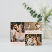 Carte Postale L'amour et Merci Merci Mariage rose et or (Debout devant)