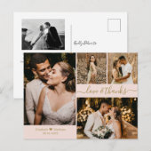 Carte Postale L'amour et Merci Merci Mariage rose et or (Devant / Derrière)