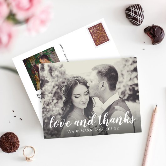 Carte Postale L'amour et merci White Script Sepia Photo Merci