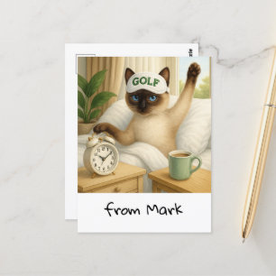 Carte Postale L'amoureux de chat de golf est au lit