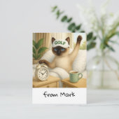 Carte Postale L'Amoureux des chats de golf est dans le lit (Debout devant)