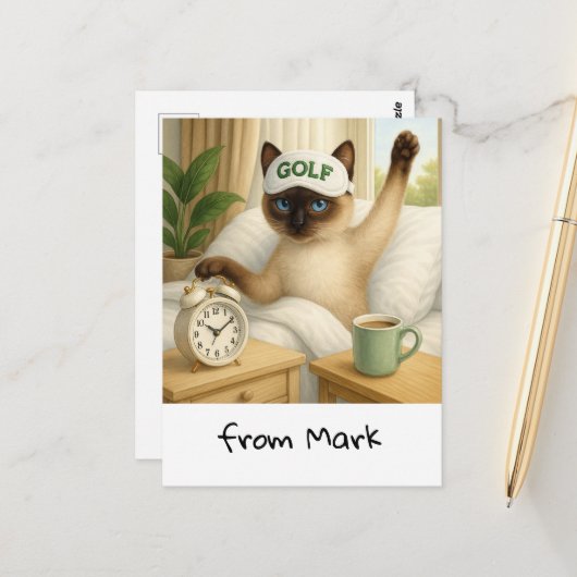Carte Postale L'Amoureux des chats de golf est dans le lit (Devant/Arrière en situation)