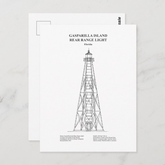 Carte Postale Lampe arrière de l'île de Gasparilla - Floride - B (Devant / Derrière)