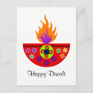 Carte Postale Lampe Diwali colorée Diya