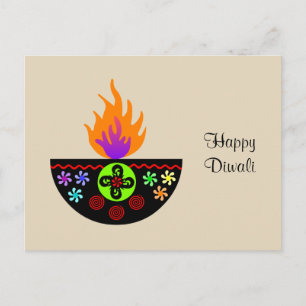 Carte Postale Lampe Diwali colorée Diya