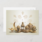Carte Postale Lampes, lanternes et lune en bronze du Ramadan (Devant / Derrière)