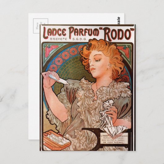 Carte Postale Lance parfum Rodo par Alphonse Mucha (Devant / Derrière)