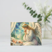 Carte Postale l'ange gardien prie au berceau du bébé (Debout devant)