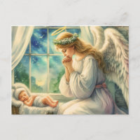 l'ange gardien prie près du berceau du bébé