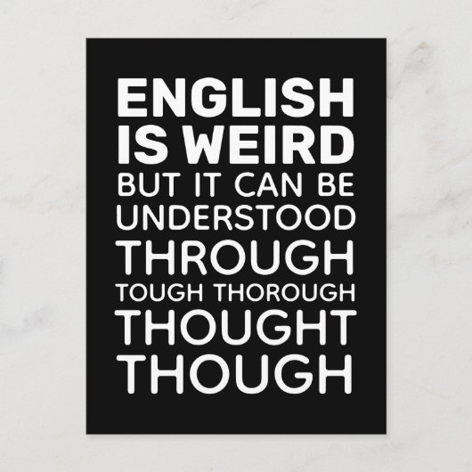 Carte Postale L'anglais est bizarre et drôle Grammar Noir (Devant)