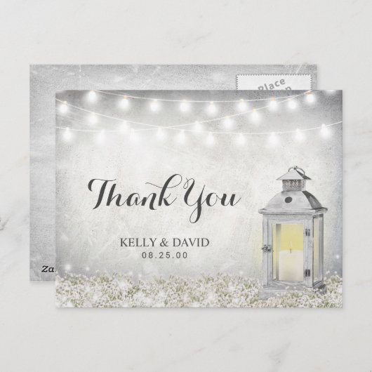 Carte Postale Lanterne Blanche Rustique Mariage Champêtre Remerc (Devant / Derrière)