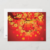 Carte Postale Lanterne chinoise avec Branche Sakura 7 (Devant / Derrière)