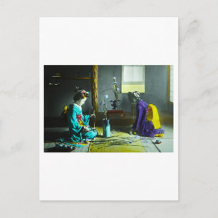 Carte Postale Lanterne magique japonaise Geisha couleur main vin