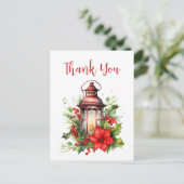 Carte Postale Lanterne rouge de Noël Poinsettia Merci (Debout devant)
