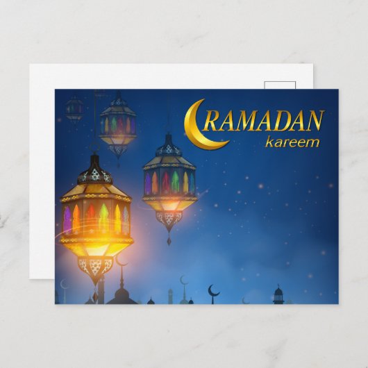 Carte Postale Lanternes couleur bleu Ramadan (Devant / Derrière)