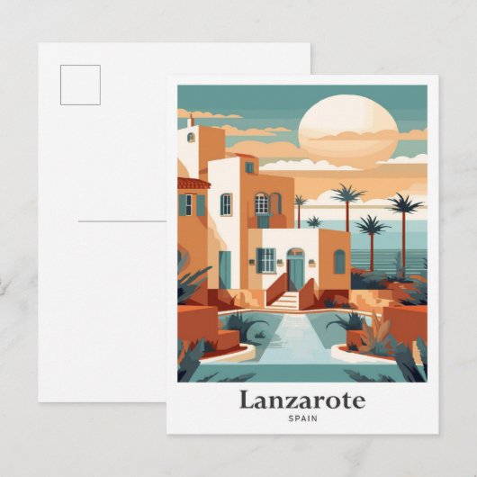 Carte Postale Lanzarote Espagne Art Voyage Illustration (Devant / Derrière)