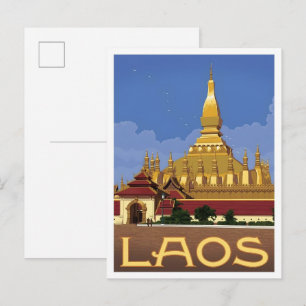 Carte Postale Laos Art de voyage vintage