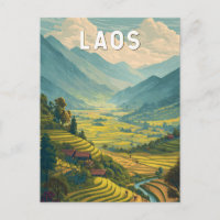Laos Illustration Voyage Art Vintage