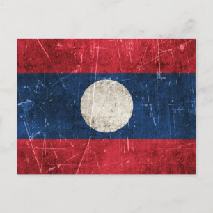 Carte Postale Laos : Vieilli vintage et Drapeau rayé