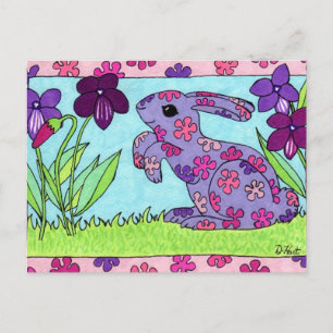 Carte Postale Lapin à fleurs violettes