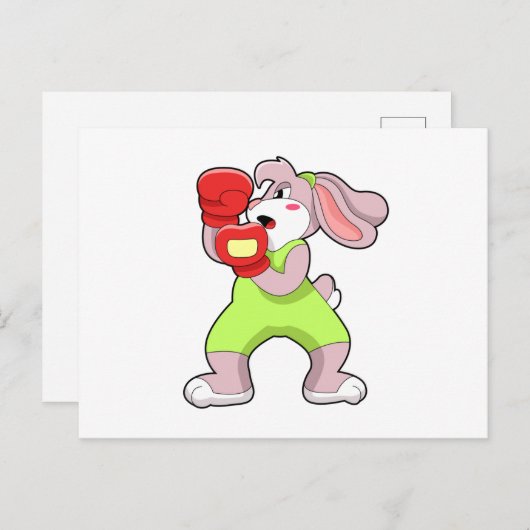 Carte Postale Lapin à la boxe avec gants de boxe (Devant / Derrière)