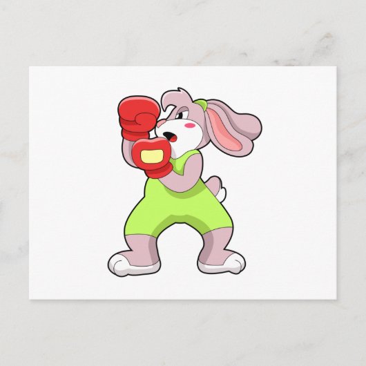 Carte Postale Lapin à la boxe avec gants de boxe (Devant)