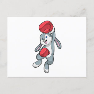 Carte Postale Lapin à la boxe avec gants de boxe