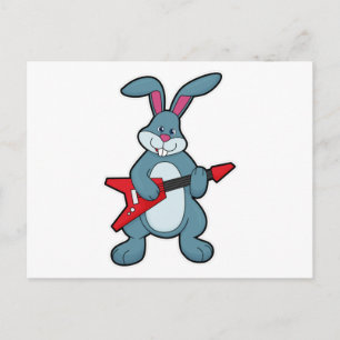 Carte Postale Lapin à la musique avec guitare