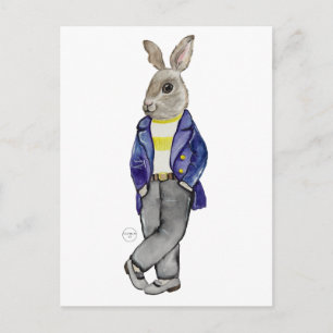 Carte Postale Lapin à l'aquarelle stylisé dessin à la main